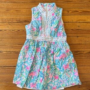 Girls' Lilly Pulitzer Sleeveless Sea Coral Print Dress with Lace Trim